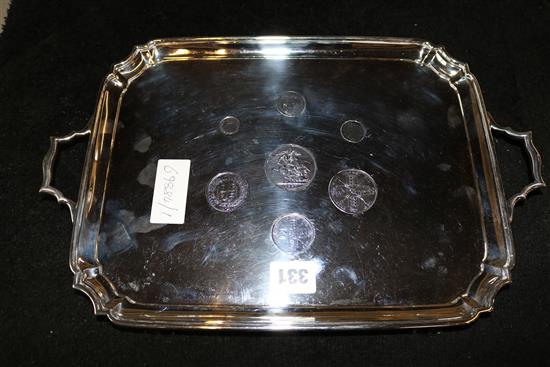 Silver tray with inset coins